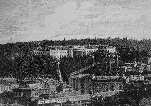 Институт благородных девиц со стороны Крещатицкой площади.
Гравюра середины XIX ст.